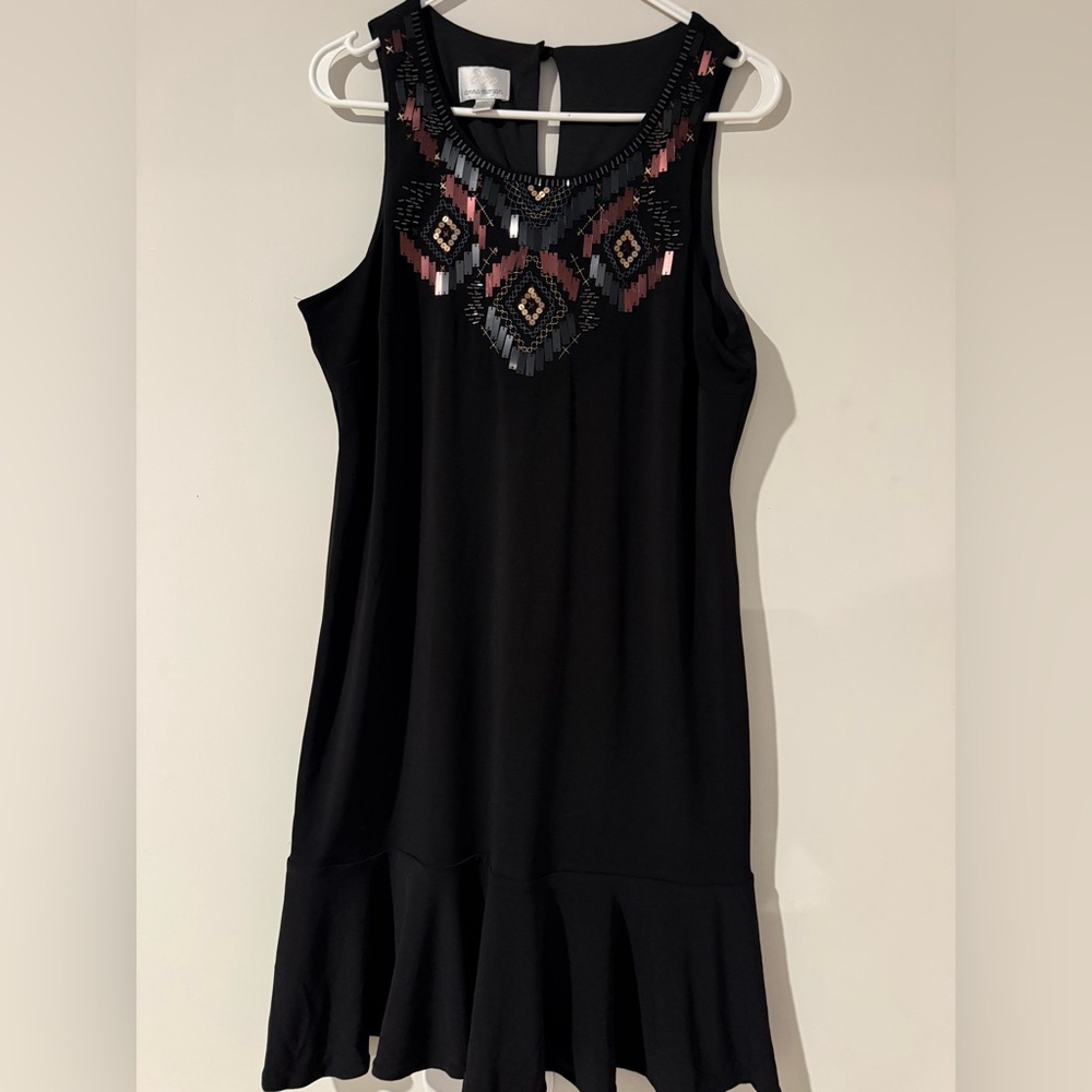 Black Sleeveless Dress with Geometric Beading